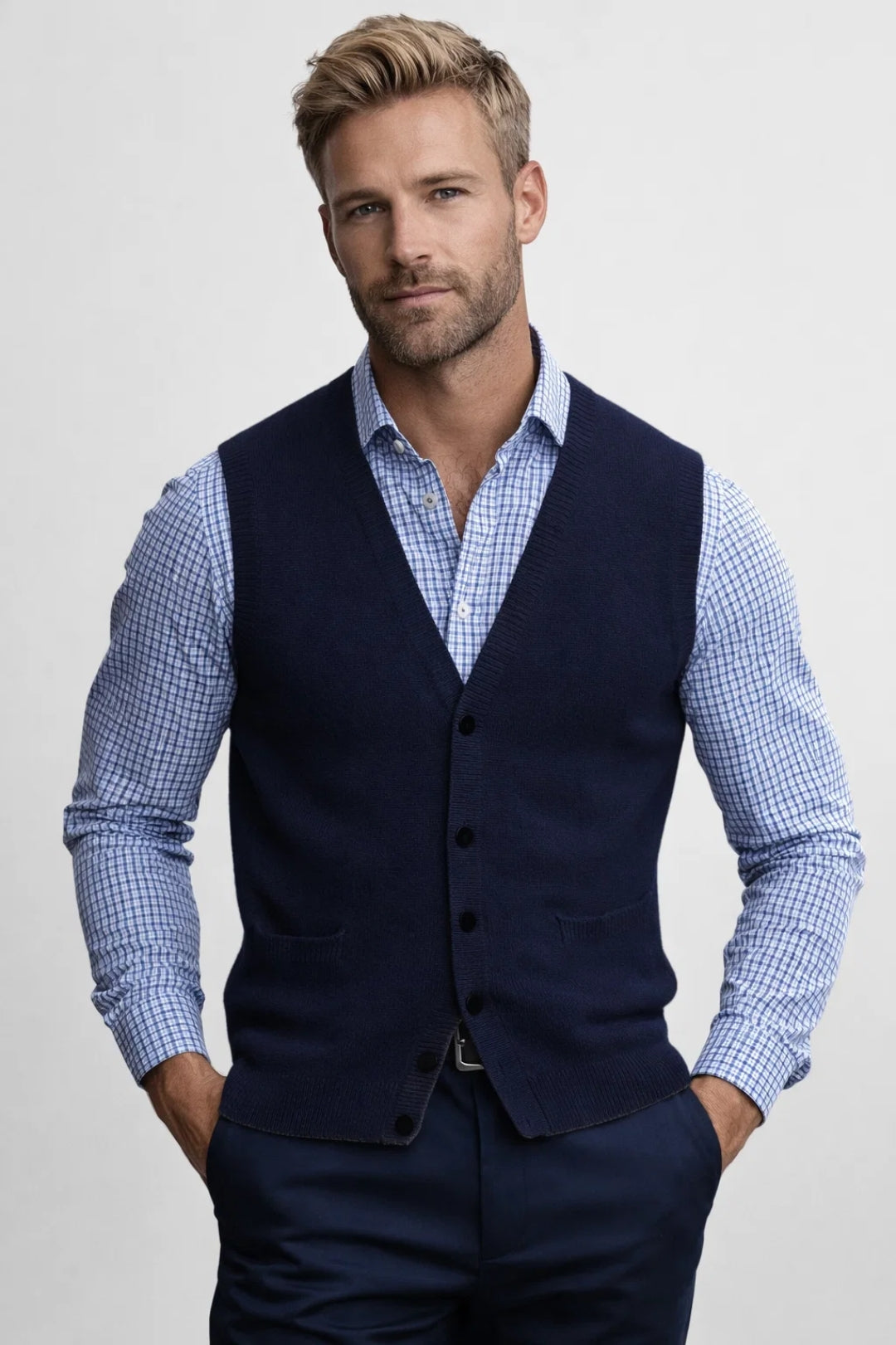 Élégance Masculine | Gilet Ajusté Mi-Saison avec Encolure en V | Polyvalent pour Tenues Chic 7