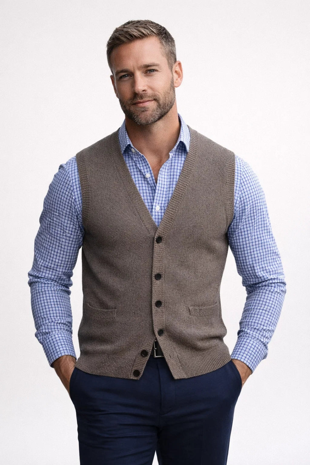 Élégance Masculine | Gilet Ajusté Mi-Saison avec Encolure en V | Polyvalent pour Tenues Chic 8
