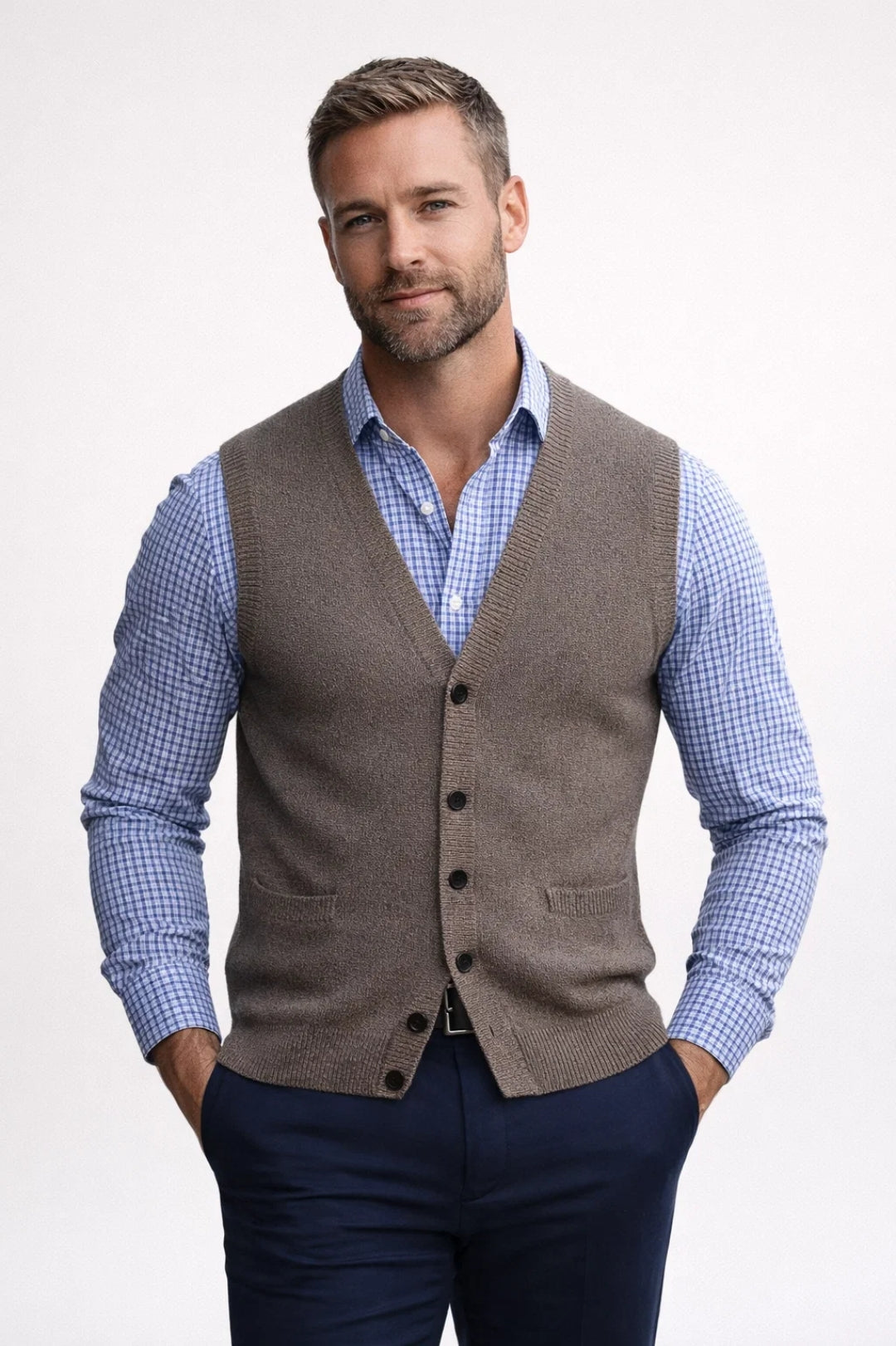 Élégance Masculine | Gilet Ajusté Mi-Saison avec Encolure en V | Polyvalent pour Tenues Chic 8
