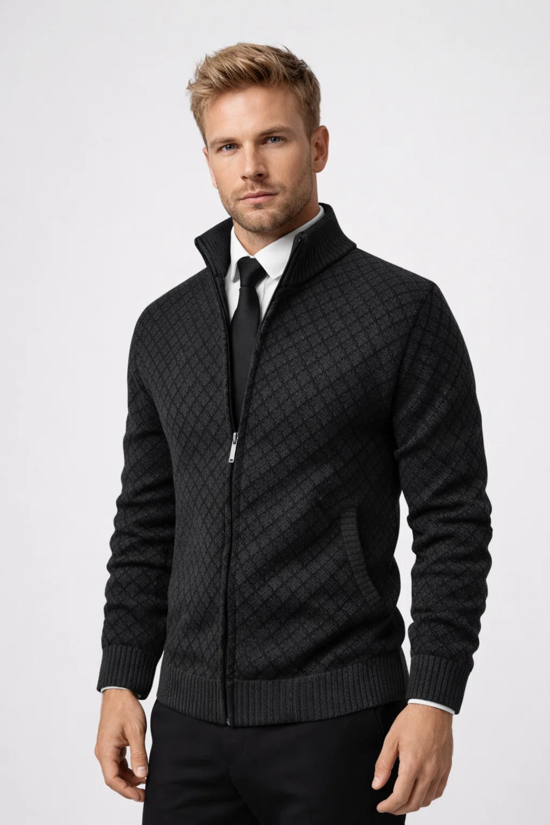 Élégance | Gilet Zippé en Maille pour Homme avec Motif Géométrique | Style Business Casual pour Confort et Modernité 5