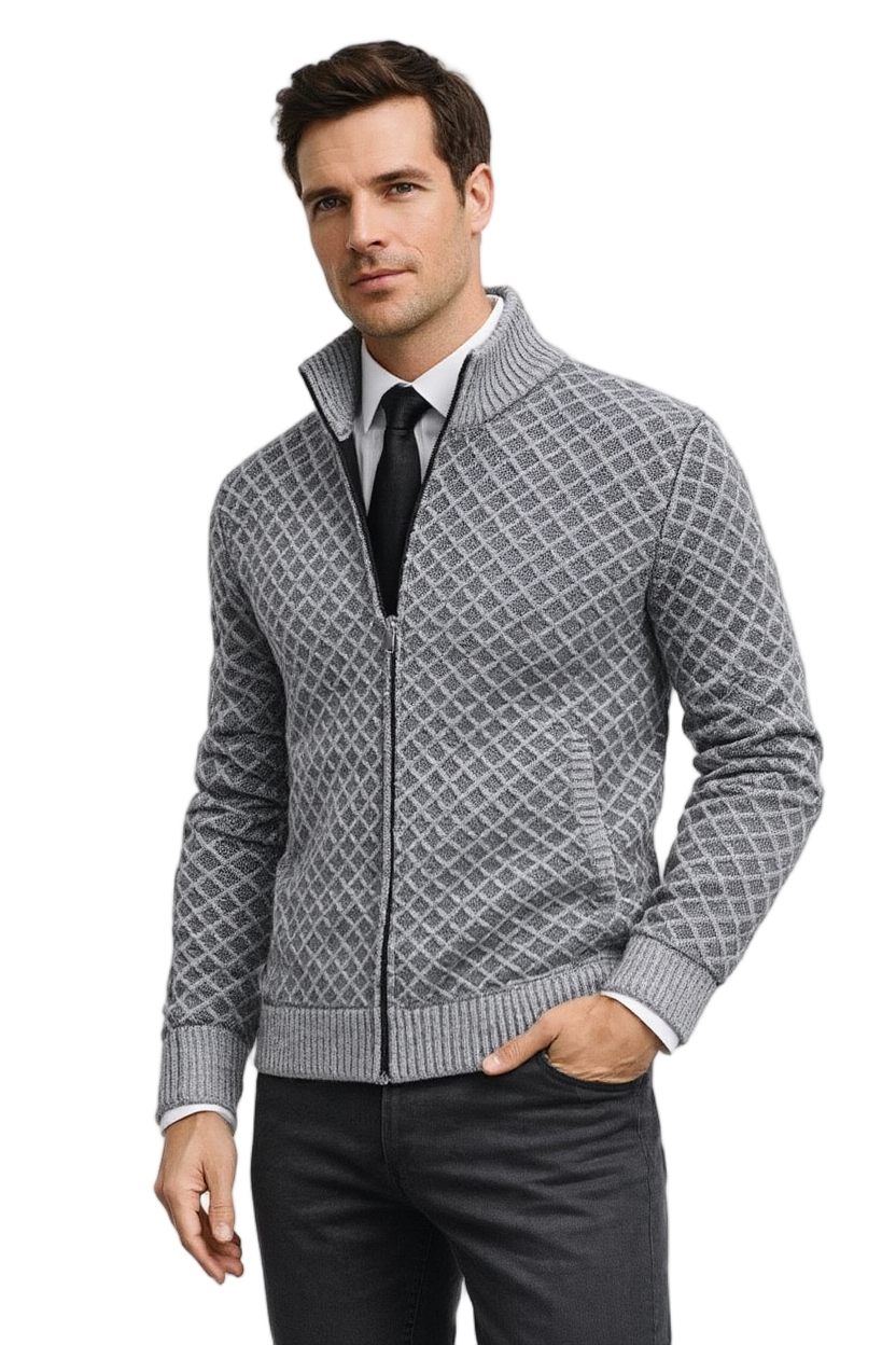 Élégance | Gilet Zippé en Maille pour Homme avec Motif Géométrique | Style Business Casual pour Confort et Modernité 1