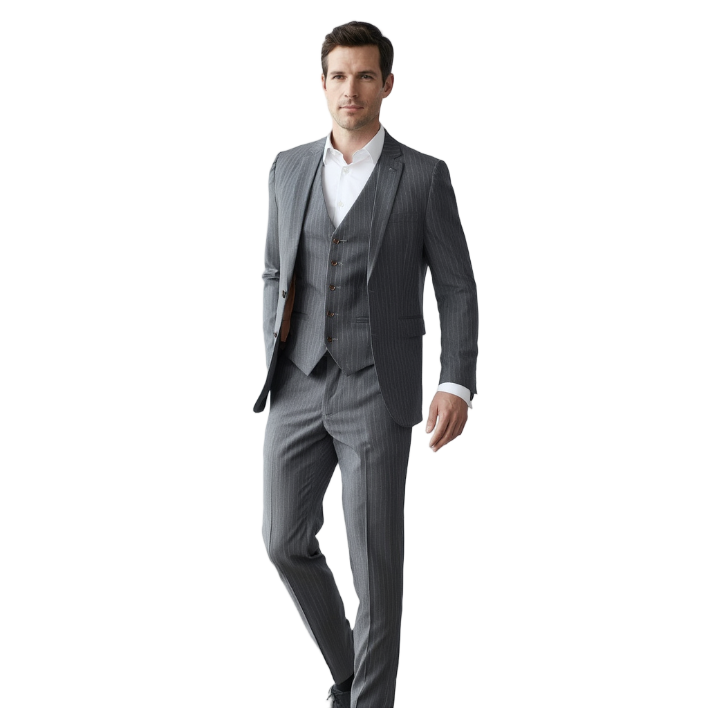 Élégance Formelle | Costume 3 Pièces Homme avec Rayures Craie | Coupe Slim Fit pour Style Raffiné 2