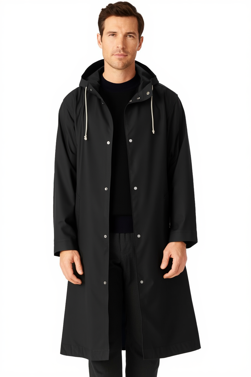 Trench Minimaliste | Imperméable Long avec Capuche Intégrée | Élégance Urbaine pour Mi-Saison 1