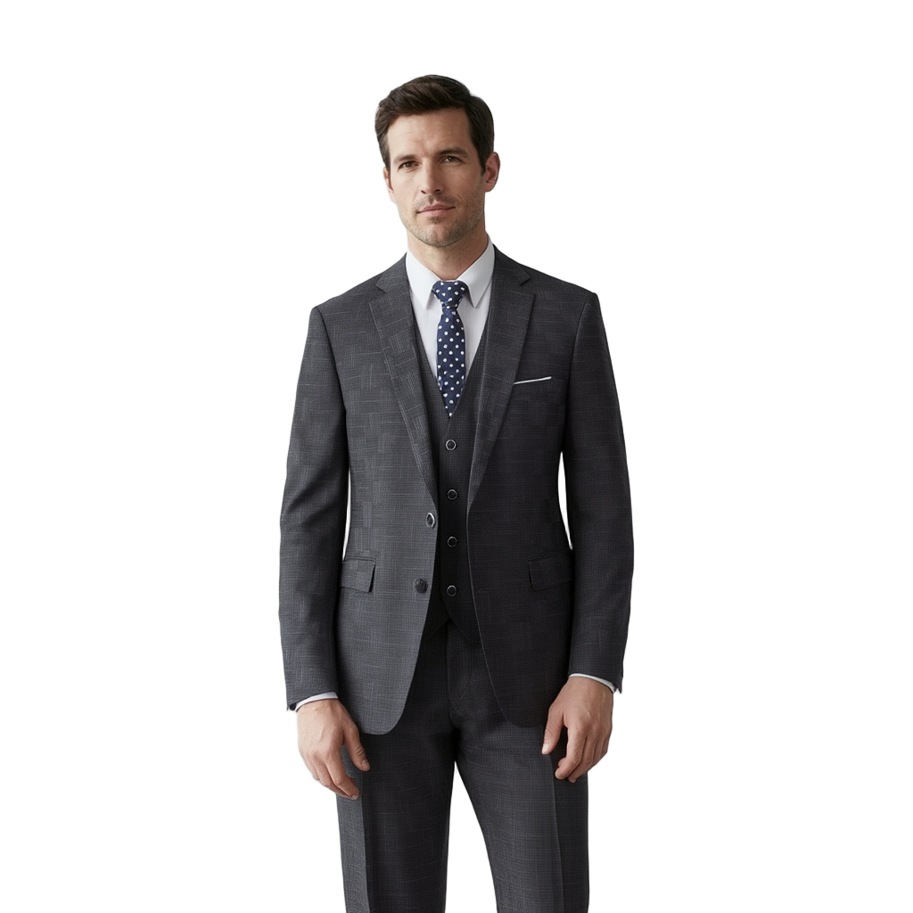 Costume Élégant 3 Pièces À Carreaux Homme avec Coupe Slim Fit | Ensemble Harmonieux pour Occasions Formelles 1
