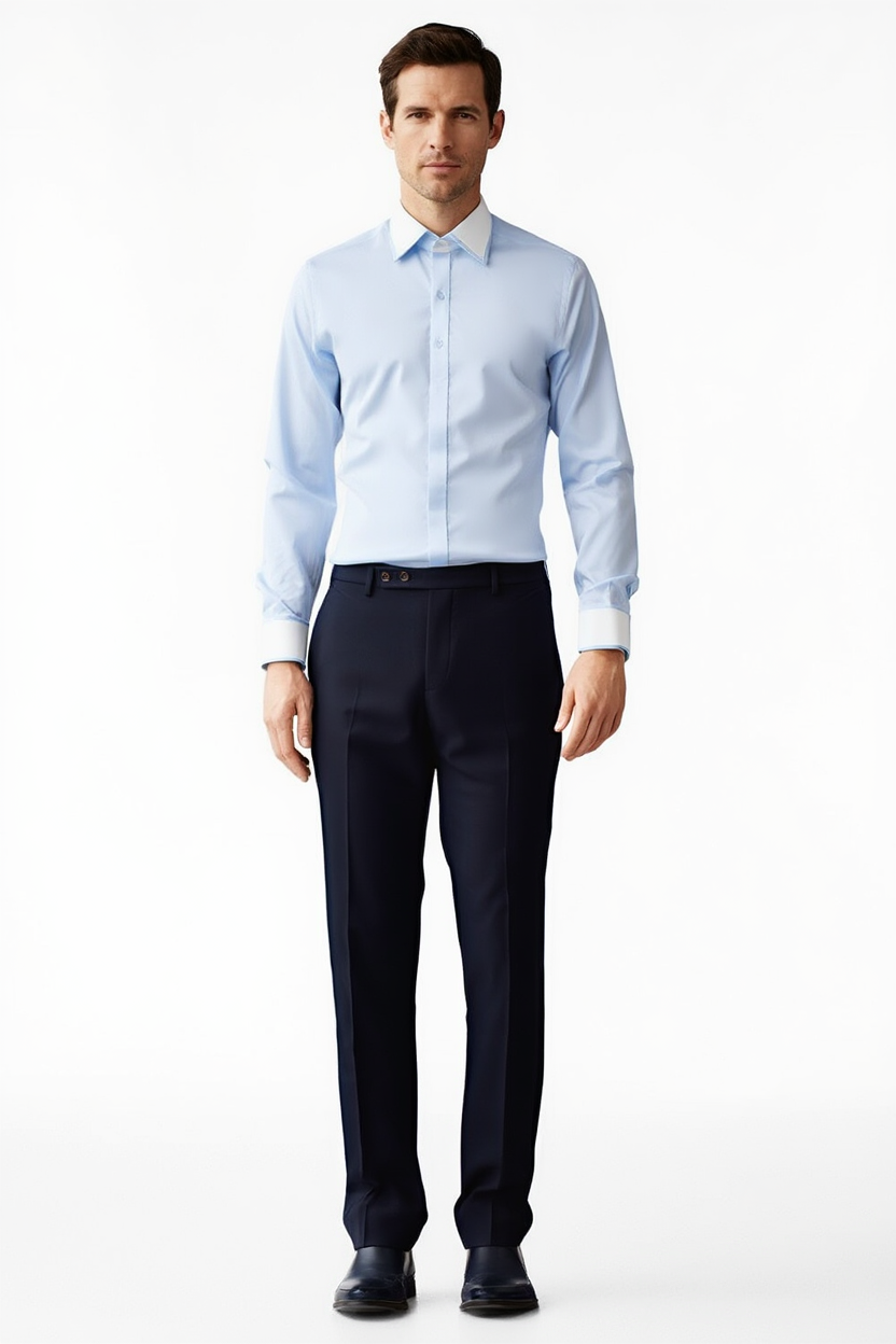 Élégance Masculine | Chemise en Coton Bleu et Blanc avec Col Classique | Polyvalente pour Toutes Occasions 4