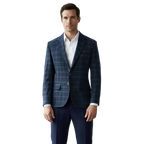 Veste Élégante pour Homme | Veste Carreaux Bleu Marine Ajustée avec Détails Contemporains | Polyvalente pour Bureau et Sorties 1