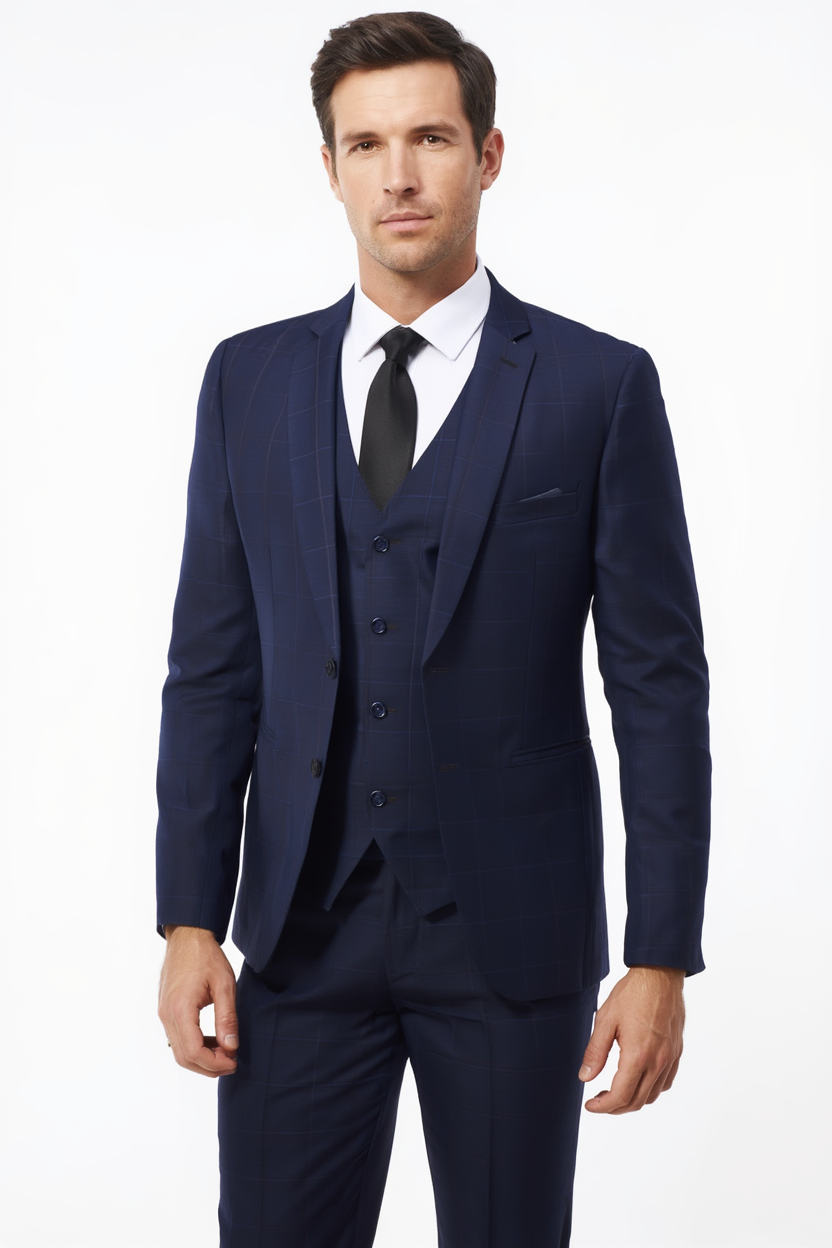 Costume Trois Pièces Élégant avec Blazer Ajusté et Motif Carreaux pour Style Polyvalent 2