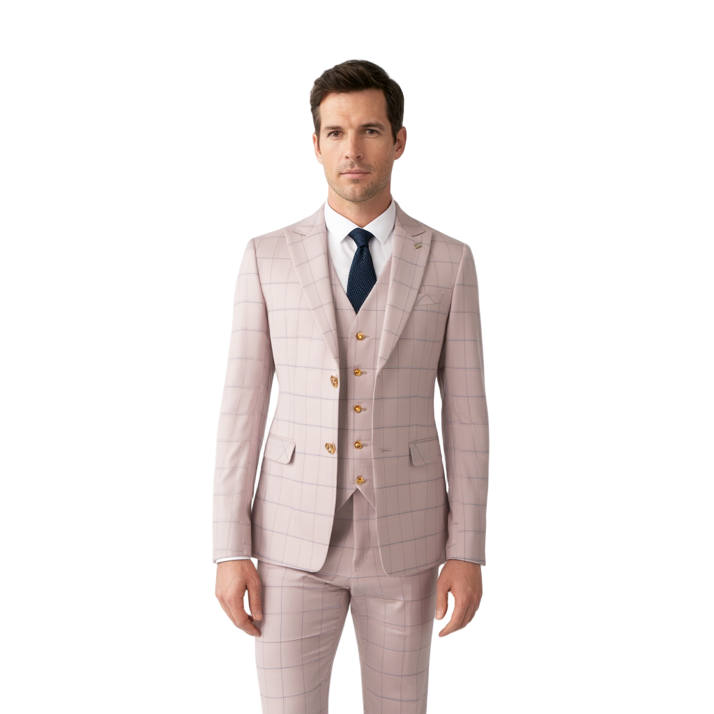 Costume Trois Pièces Classique à Carreaux pour Homme avec Coupe Slim Fit | Élégance Moderne pour Événements Formels 1