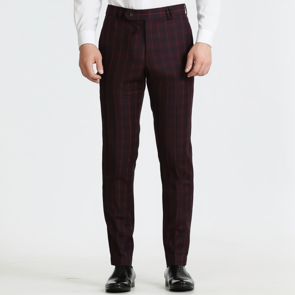 Pantalon Homme Tailleur à Carreaux avec Coupe Ajustée | Élégance Polyvalente pour Professionnels 2