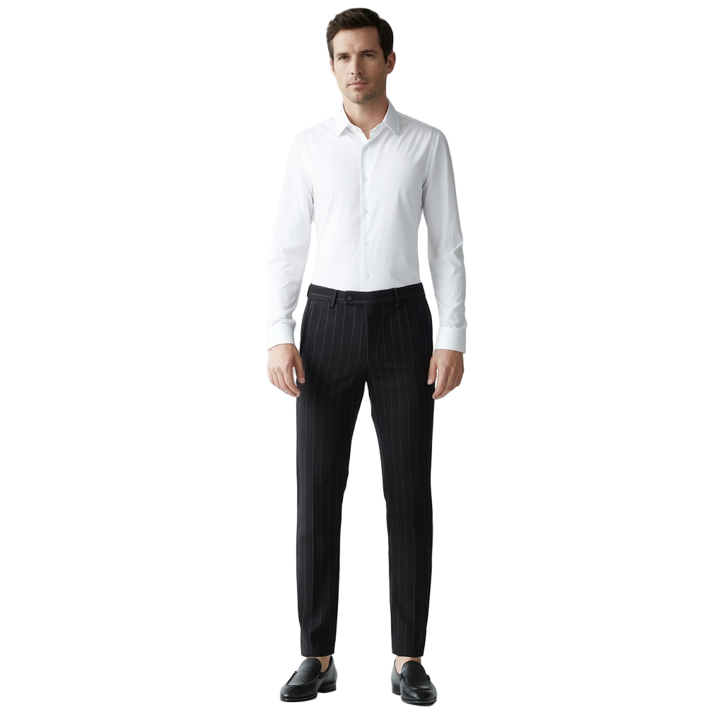 Pantalon Homme Slim Fit avec Rayures Craie - Tissu Confortable pour Élégance Moderne 1