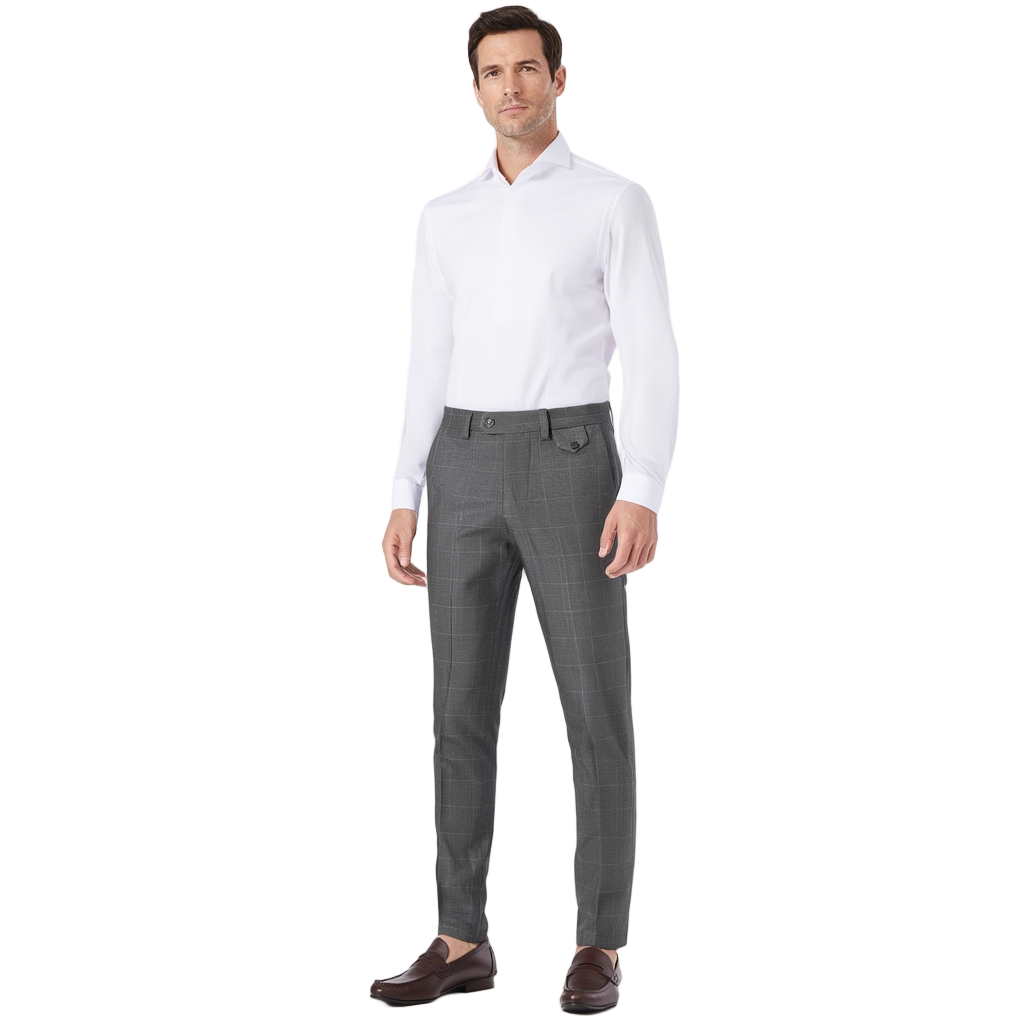 Pantalon Habillé à Carreaux Slim Fit en Polyester Viscose | Élégance et Confort Quotidien 1