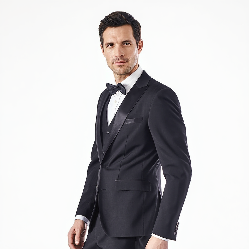 Élégance Noire | Smoking Slim Homme en Laine avec Revers en Satin | Ensemble 3 Pièces pour Mariages 8