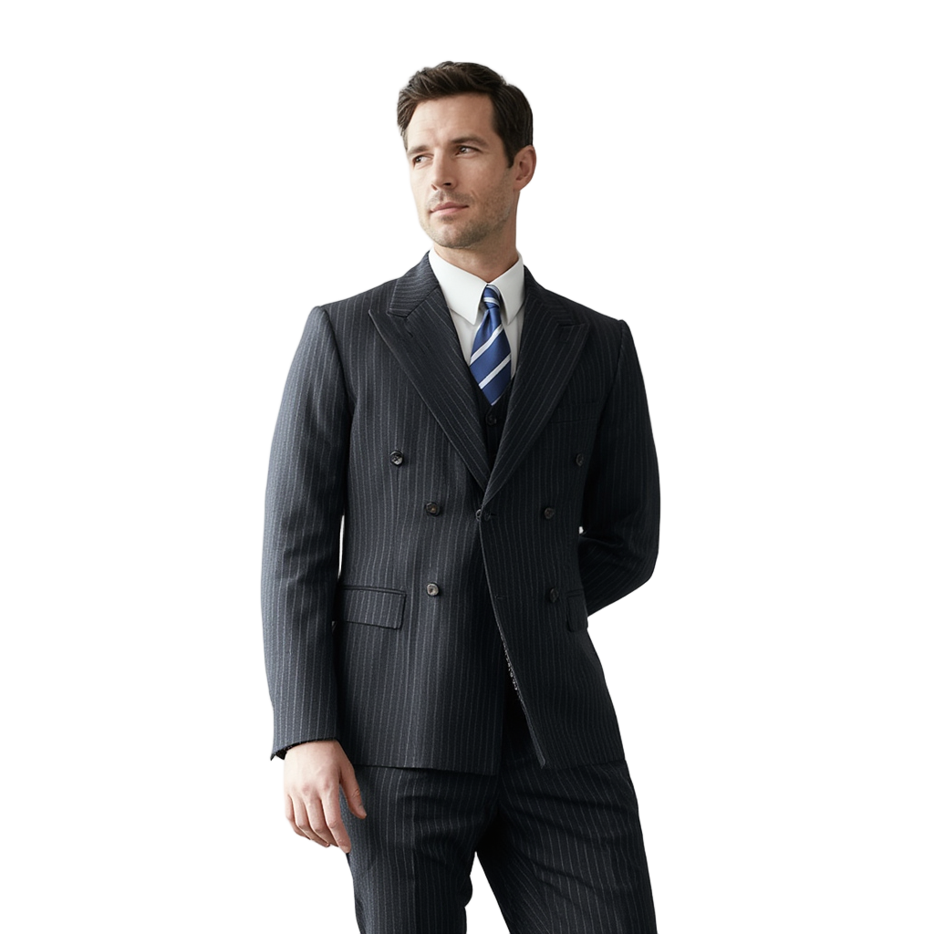 Costume Homme 3 Pièces Élégant avec Design Croisé et Rayures Fines pour Mariage et Événements 8