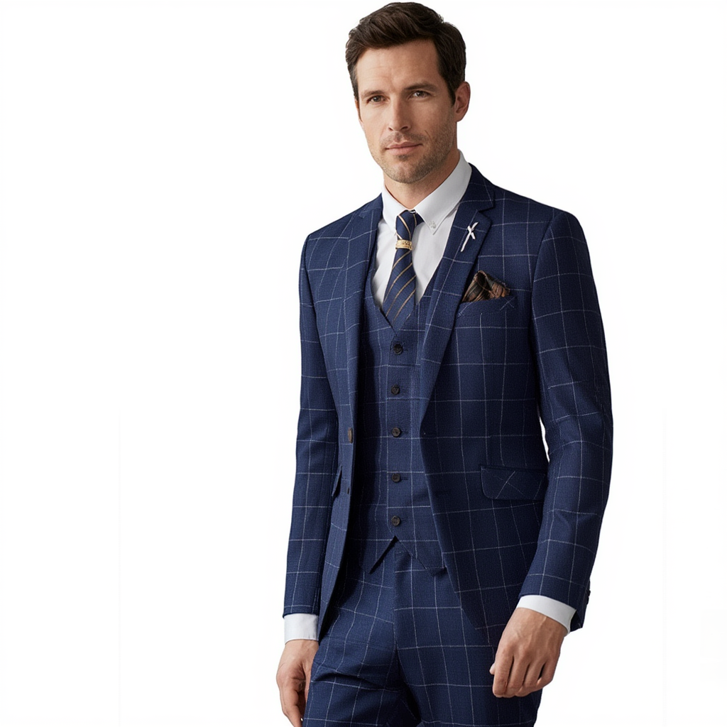 Trio Carreaux Moderne | Costume Homme 3 Pièces avec Motif Distinctif | Élégance pour Mariage 1