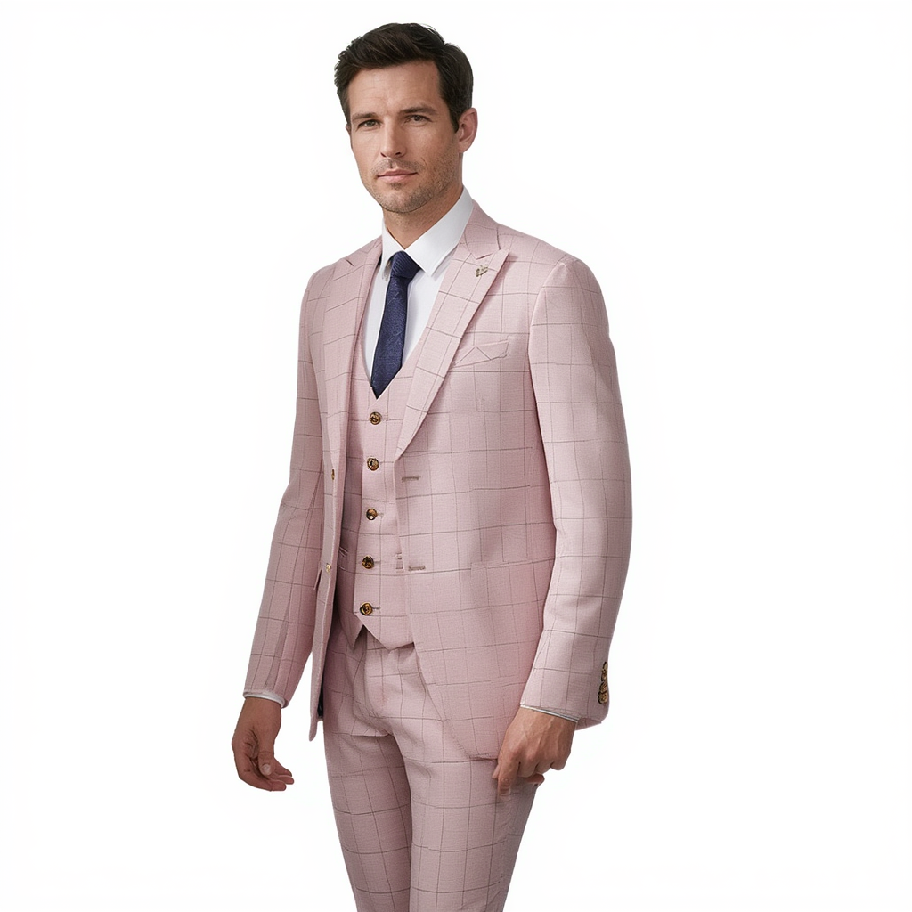Costume Trois Pièces Classique à Carreaux pour Homme avec Coupe Slim Fit | Élégance Moderne pour Événements Formels 3