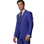 Costume Homme 3 Pièces Slim Fit à Carreaux Marine | Élégance pour Mariage et Événements 3