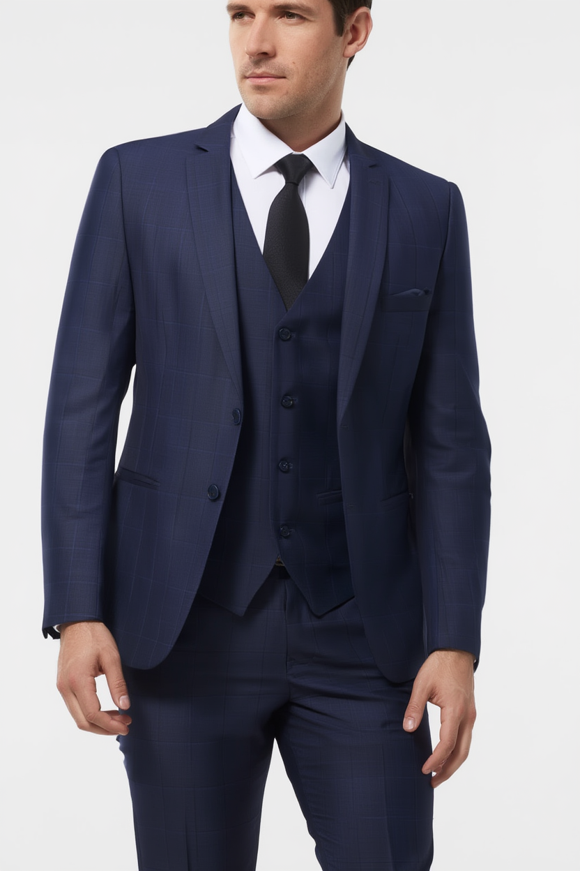 Costume Trois Pièces Élégant avec Blazer Ajusté et Motif Carreaux pour Style Polyvalent 4