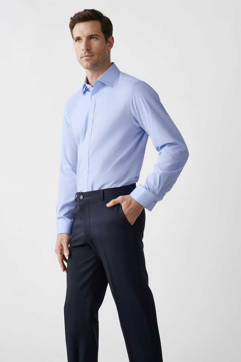 Élégance Classique | Chemise en Coton Bleu pour Homme avec Finitions Soignées | Style Polyvalent pour Toutes Occasions 3