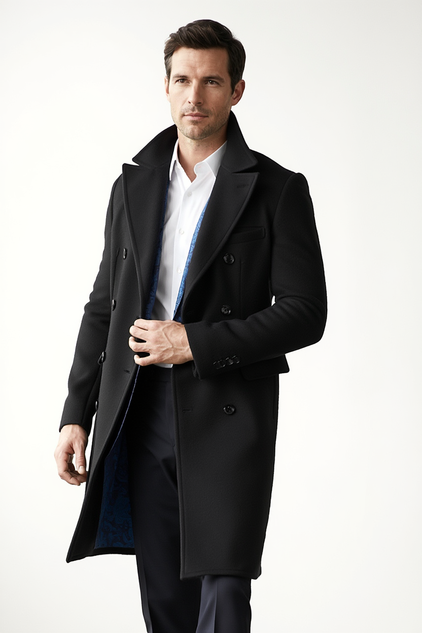 Manteau Long Élégant avec Doublure Bleue pour Style Classique et Confort 4