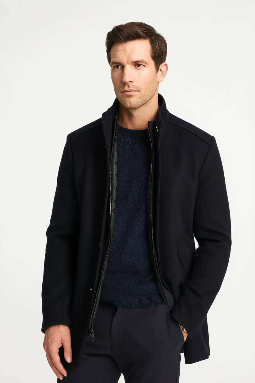 Manteau d'Hiver Homme Zippé avec Col Montant - Élégance et Confort 2