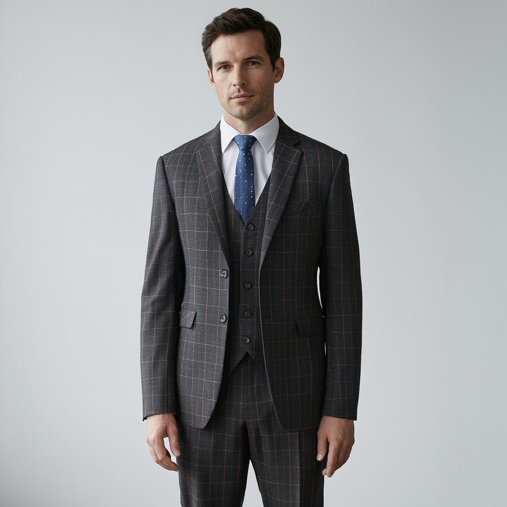 Costume Slim 3 Pièces à Carreaux Bordeaux avec Blazer Ajusté | Élégance pour Événements 3