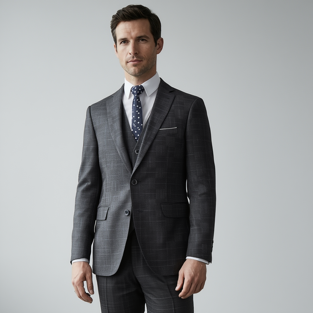 Costume Élégant 3 Pièces À Carreaux Homme avec Coupe Slim Fit | Ensemble Harmonieux pour Occasions Formelles 2