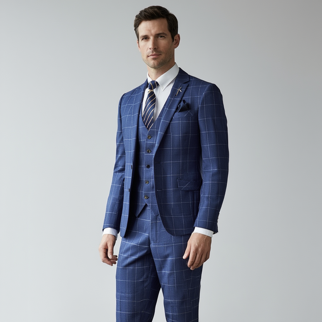 Trio Carreaux Moderne | Costume Homme 3 Pièces avec Motif Distinctif | Élégance pour Mariage 2