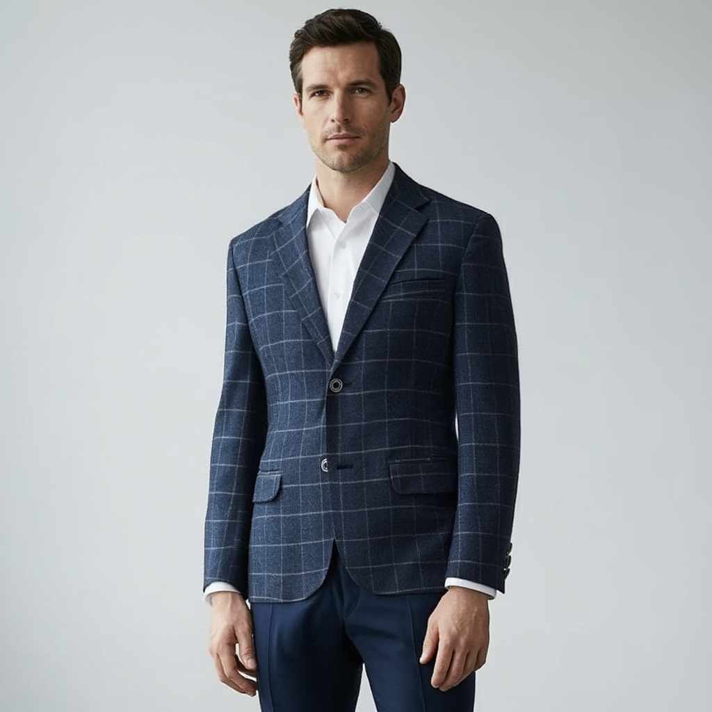 Veste Élégante pour Homme | Veste Carreaux Bleu Marine Ajustée avec Détails Contemporains | Polyvalente pour Bureau et Sorties 2