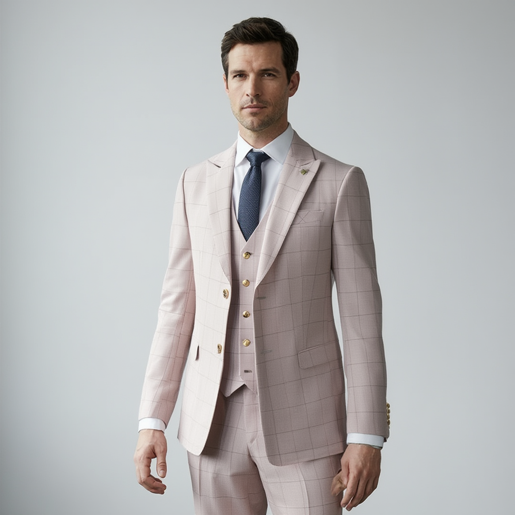 Costume Trois Pièces Classique à Carreaux pour Homme avec Coupe Slim Fit | Élégance Moderne pour Événements Formels 2