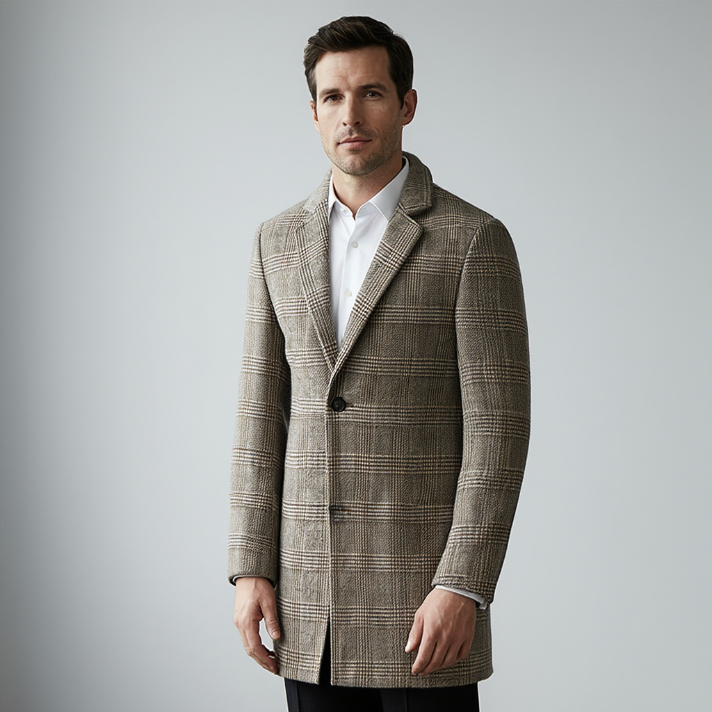 Manteau à Carreaux pour Homme avec Coupe Ajustée | Élégance et Confort pour Automne-Hiver 2