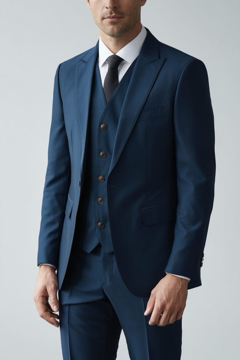 Ensemble Costume Trois Pièces Élégant avec Blazer Ajusté et Gilet pour Hommes 7