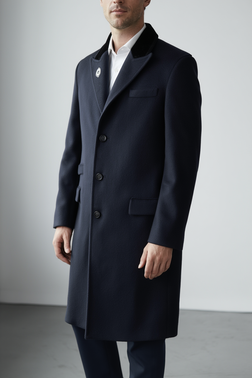 Manteau Élégant en Laine avec Col en Velours pour Automne-Hiver - Style Sophistiqué 2
