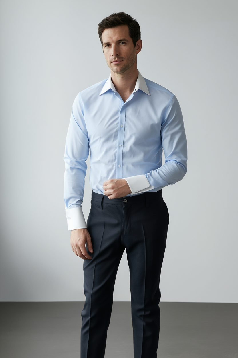 Élégance Masculine | Chemise en Coton Bleu et Blanc avec Col Classique | Polyvalente pour Toutes Occasions 3