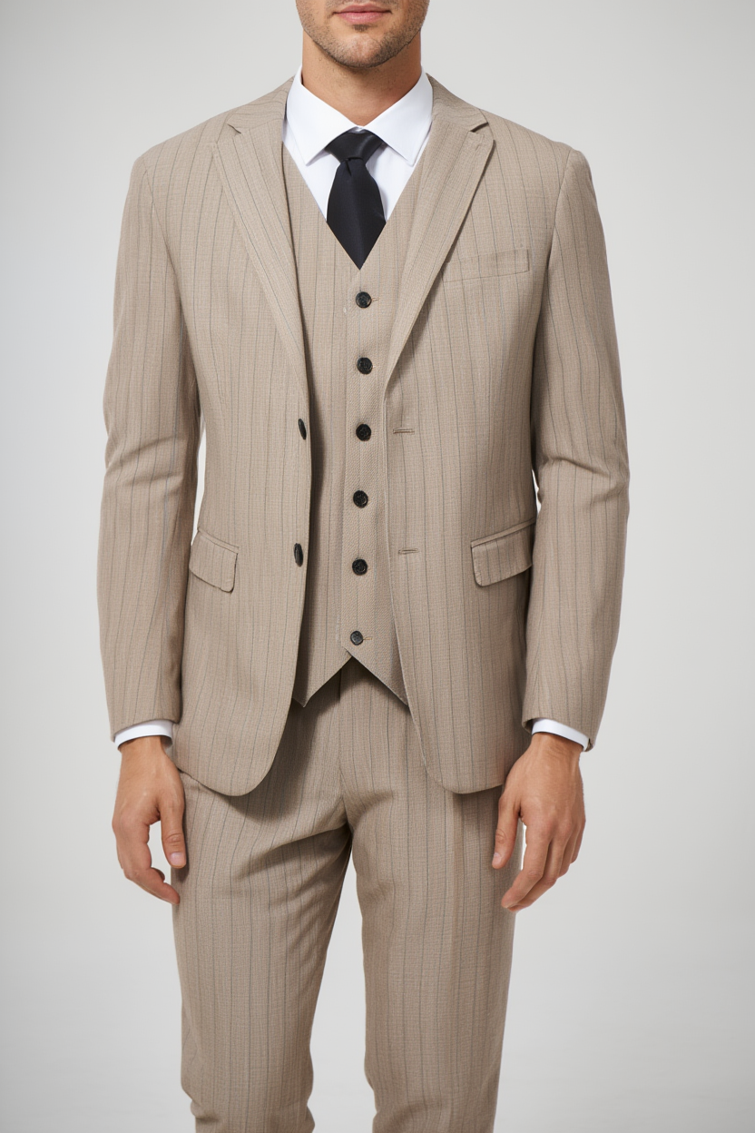 Édition Beige | Costume Trois Pièces avec Blazer Ajusté et Gilet | Élégance Moderne pour Toutes Occasions 5