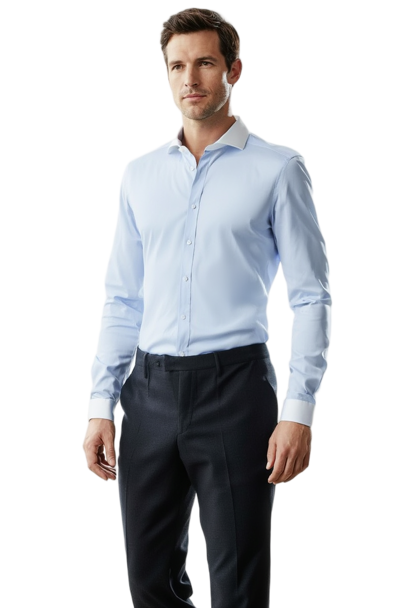 Élégance Masculine | Chemise en Coton Bleu et Blanc avec Col Classique | Polyvalente pour Toutes Occasions 1