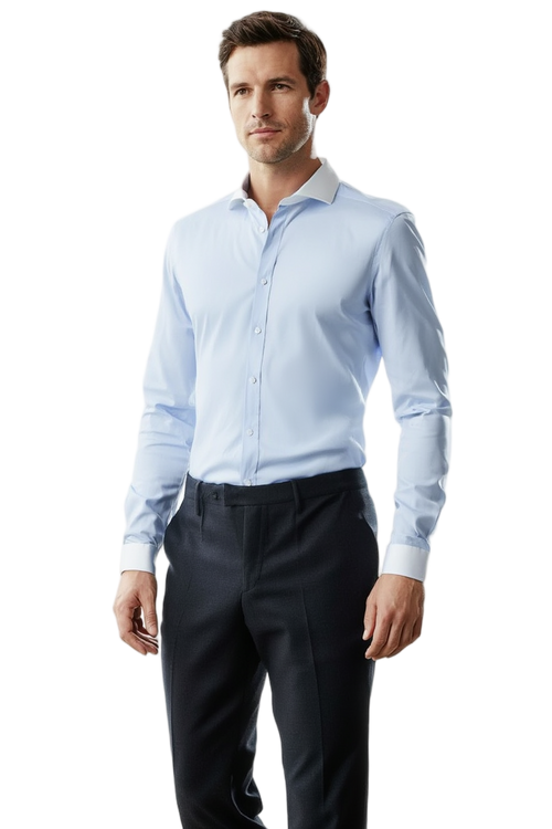 Élégance Masculine | Chemise en Coton Bleu et Blanc avec Col Classique | Polyvalente pour Toutes Occasions 1