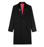 Manteau Long en Laine avec Col en Velours et Doublure Rouge pour Élégance Automnale 6