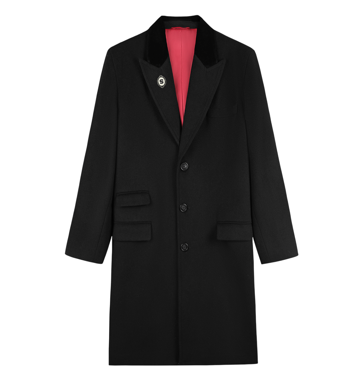 Manteau Long en Laine avec Col en Velours et Doublure Rouge pour Élégance Automnale 6