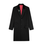 Manteau Long en Laine avec Col en Velours et Doublure Rouge pour Élégance Automnale 7