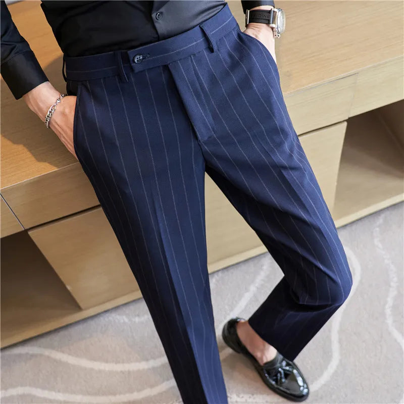 Pantalon Homme Slim Fit avec Rayures Craie - Tissu Confortable pour Élégance Moderne 8