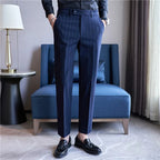Pantalon Homme Slim Fit avec Rayures Craie - Tissu Confortable pour Élégance Moderne 10