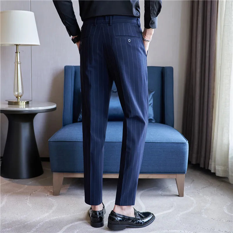 Pantalon Homme Slim Fit avec Rayures Craie - Tissu Confortable pour Élégance Moderne 12