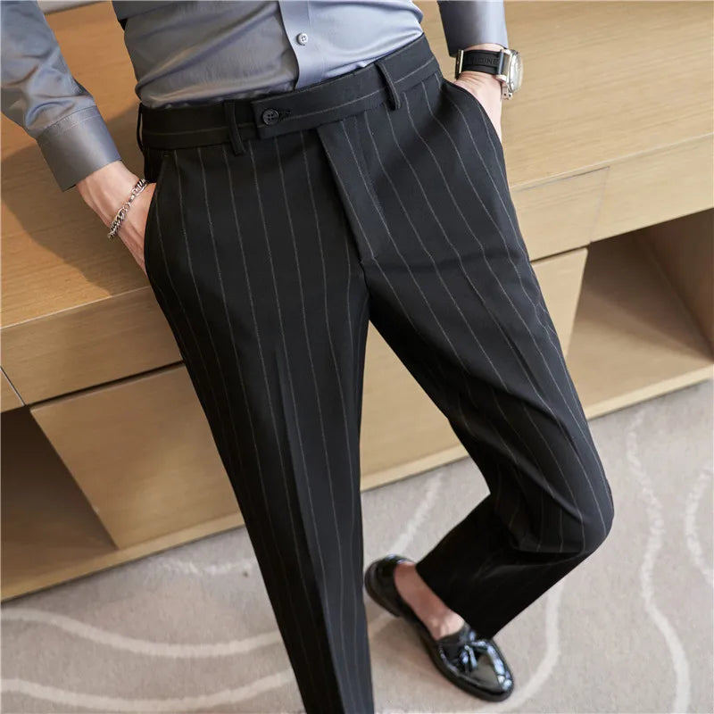 Pantalon Homme Slim Fit avec Rayures Craie - Tissu Confortable pour Élégance Moderne 13