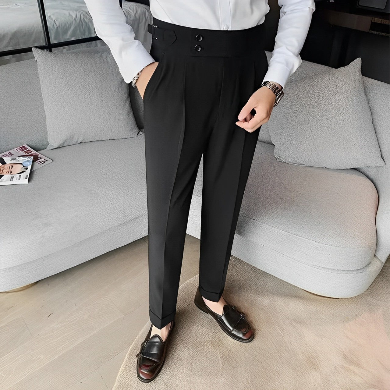 Pantalon Homme Slim Taille Haute en Polyester avec Confort Optimal | Élégance Moderne pour Style Professionnel 12