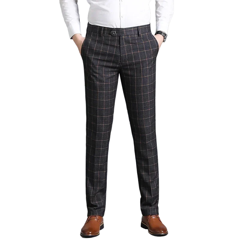 Pantalon Homme Tailleur à Carreaux avec Coupe Ajustée | Élégance Polyvalente pour Professionnels 9