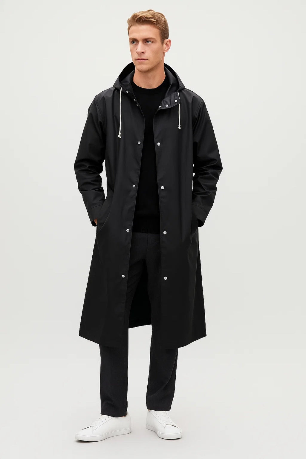 Trench Minimaliste | Imperméable Long avec Capuche Intégrée | Élégance Urbaine pour Mi-Saison 8