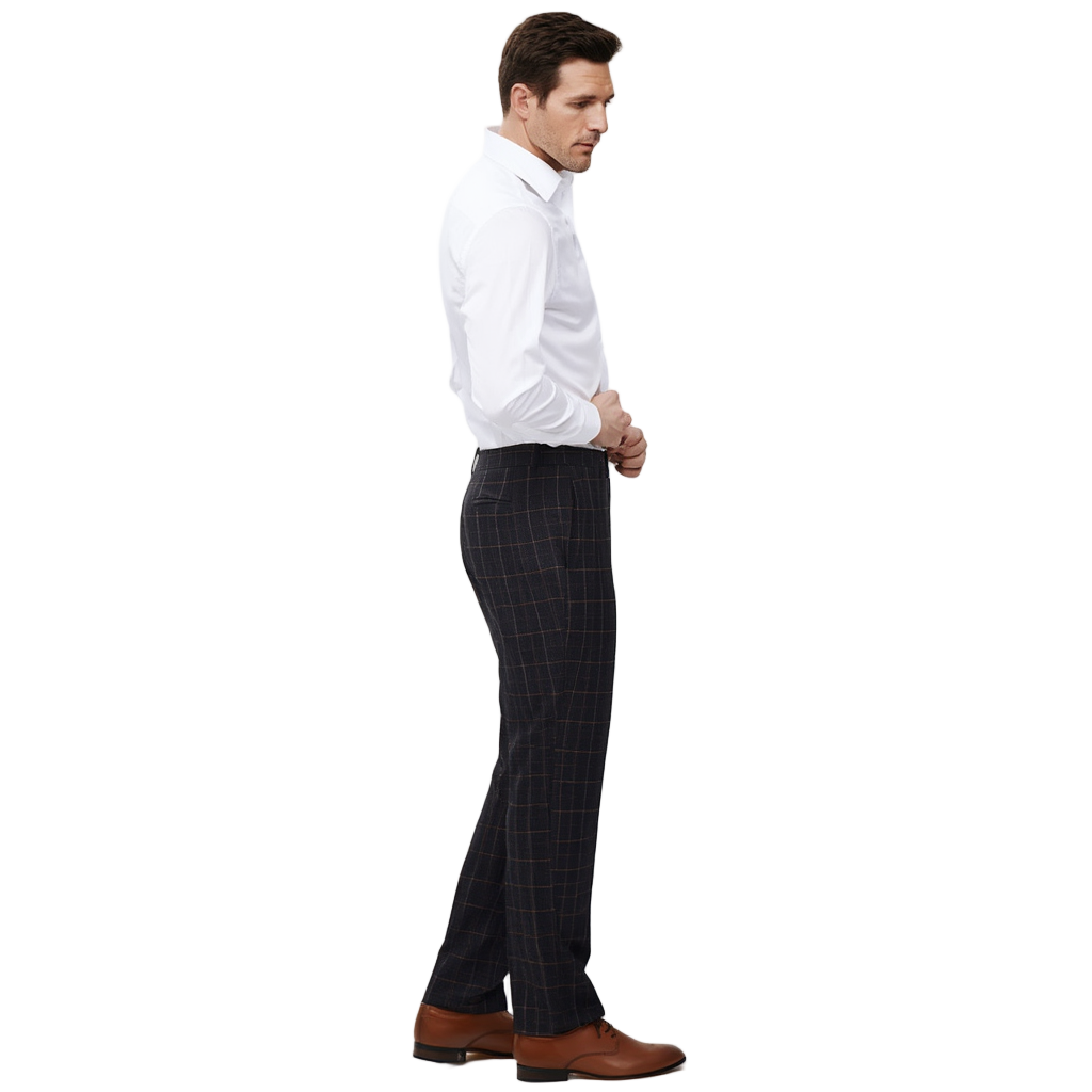 Pantalon Homme Tailleur à Carreaux avec Coupe Ajustée | Élégance Polyvalente pour Professionnels 5