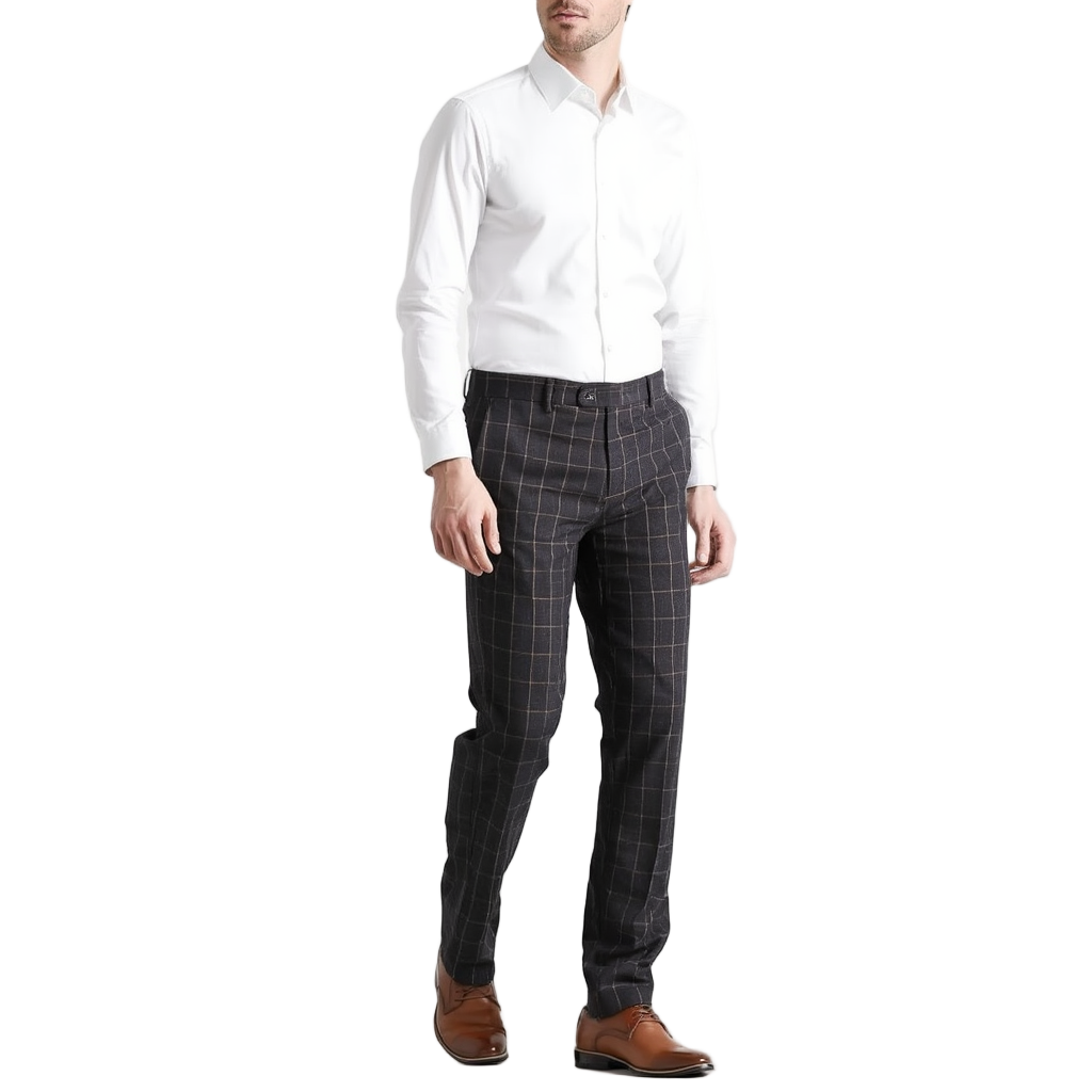 Pantalon Homme Tailleur à Carreaux avec Coupe Ajustée | Élégance Polyvalente pour Professionnels 1