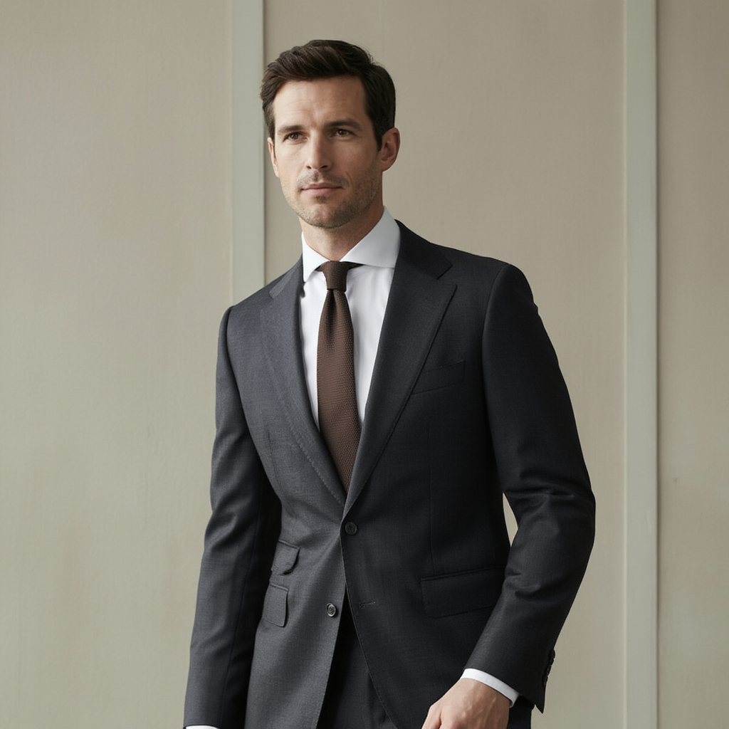 Julien | Élégante Cravate Homme en Soie Grenadine Marron 6