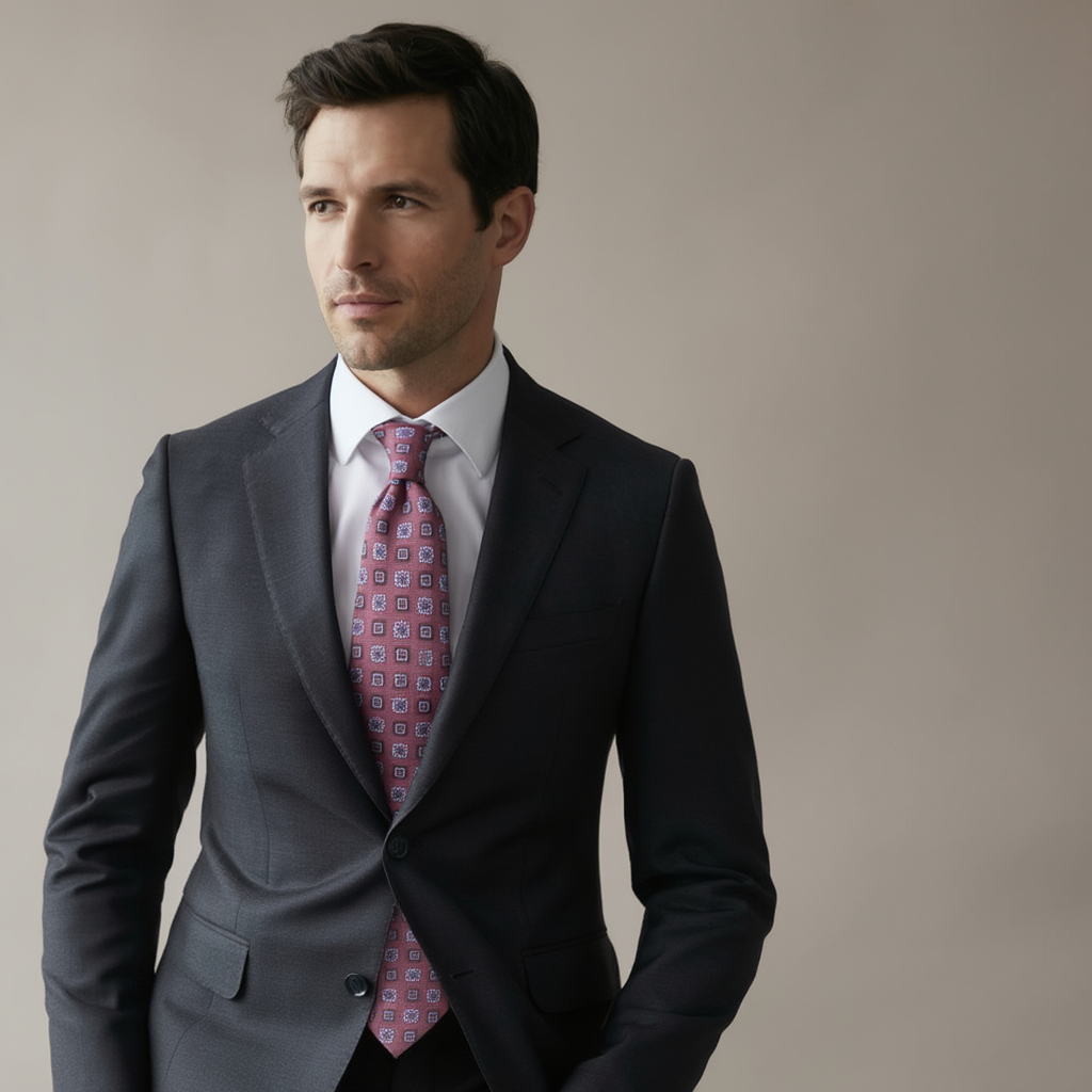 Julien | Élégante Cravate Homme Luxe en Soie Jacquard Framboise 2